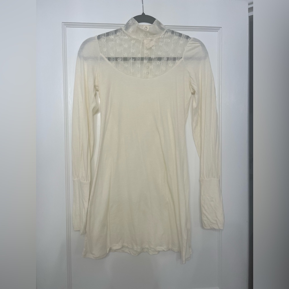 Free people ivory long sleeve lace bib tunic top size xs